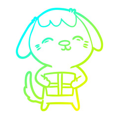 cold gradient line drawing happy cartoon dog
