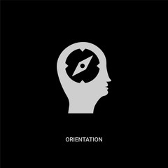 white orientation vector icon on black background. modern flat orientation from brain process concept vector sign symbol can be use for web, mobile and logo.