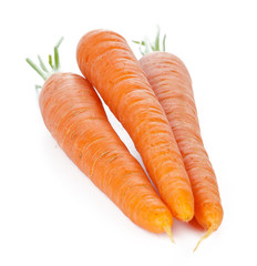 Isolated carrots. Heap of fresh carrots with stems isolated on white background
