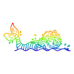 Fototapeta na wymiar rainbow gradient line drawing cartoon mermaid