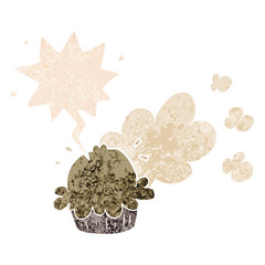 cute cartoon pie and speech bubble in retro textured style