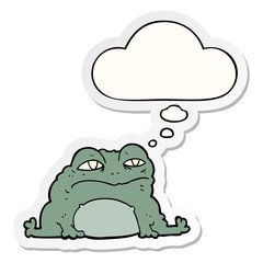 cartoon toad and thought bubble as a printed sticker