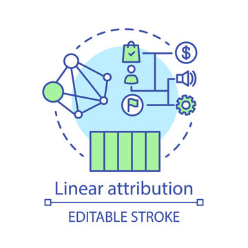 Linear Attribution Concept Icon. Multi-touch Attribution Model Idea Thin Line Illustration. Attribution Modeling Type. Marketing Campaigns Analytics. Vector Isolated Outline Drawing. Editable Stroke