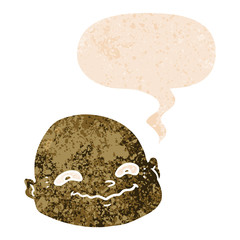 cartoon bald man and speech bubble in retro textured style