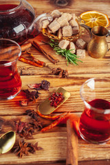 red tea on a wooden table