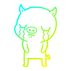 cold gradient line drawing cartoon pig crying