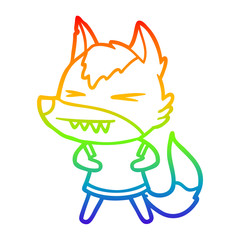 rainbow gradient line drawing angry wolf cartoon