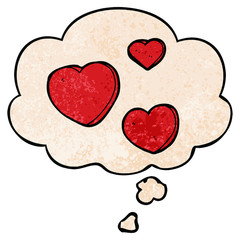 cartoon love hearts and thought bubble in grunge texture pattern style