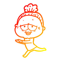 warm gradient line drawing cartoon happy old lady