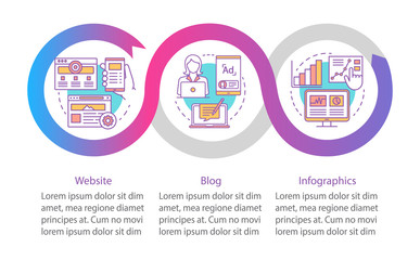 Channels for SEO vector infographic template. Business presentation design elements. Data visualization with three steps and options. Process timeline chart. Workflow layout with linear icons