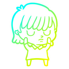 cold gradient line drawing cartoon woman
