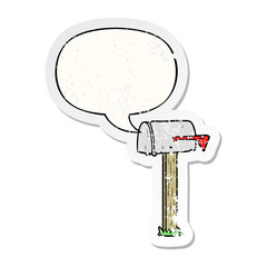 cartoon mailbox and speech bubble distressed sticker