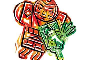 ファンキーな凧と羽子板の年賀状