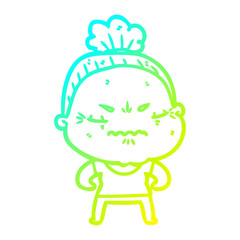 cold gradient line drawing cartoon annoyed old lady