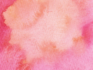 Hand painted abstract Watercolor Wet pink, coral and orange Background with stains. Watercolor wash. Abstract painting. design for invitation, greeting card, wedding. empty space for text