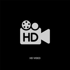 white hd video vector icon on black background. modern flat hd video from cinema concept vector sign symbol can be use for web, mobile and logo.