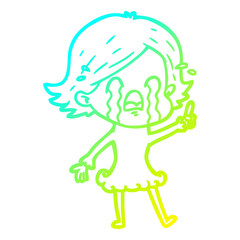 cold gradient line drawing cartoon woman crying