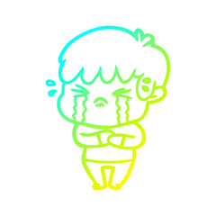 cold gradient line drawing cartoon boy crying