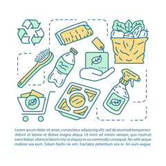Zero waste lifestyle article page vector template. Brochure, magazine, booklet design element with linear icons and text boxes. Waste management. Print design. Concept illustrations with text space