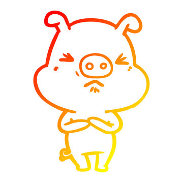 recommend clip art: warm gradient line drawing cartoon angry pig