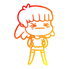 warm gradient line drawing cartoon angry girl