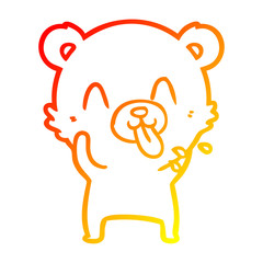 warm gradient line drawing rude cartoon polar bear sticking out tongue