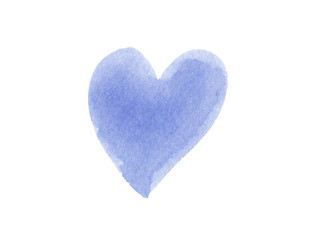 Hand painted  Watercolor blue Background brush stroke heart shape isolated on white background. Abstract painting. design for invitation, greeting card, valentine, wedding. empty space for text 