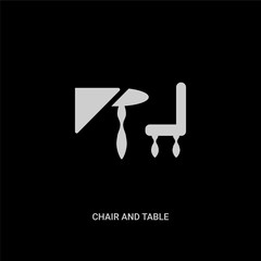 white chair and table vector icon on black background. modern flat chair and table from city elements concept vector sign symbol can be use for web, mobile and logo.