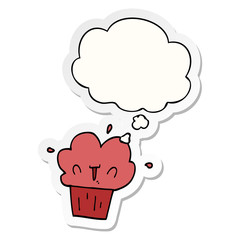 cartoon cupcake and thought bubble as a printed sticker