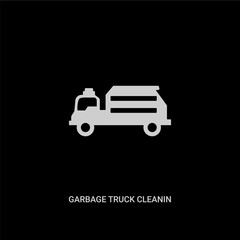 white garbage truck cleanin vector icon on black background. modern flat garbage truck cleanin from cleaning concept vector sign symbol can be use for web, mobile and logo.