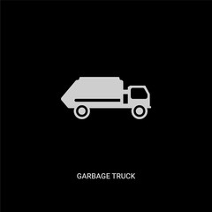 white garbage truck vector icon on black background. modern flat garbage truck from cleaning concept vector sign symbol can be use for web, mobile and logo.
