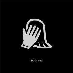 white dusting vector icon on black background. modern flat dusting from cleaning concept vector sign symbol can be use for web, mobile and logo.