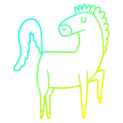 cold gradient line drawing happy cartoon horse
