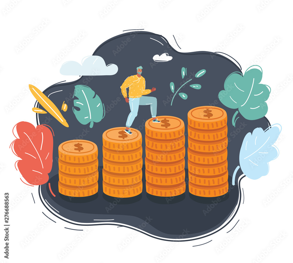 Wall mural Man running on money stack.