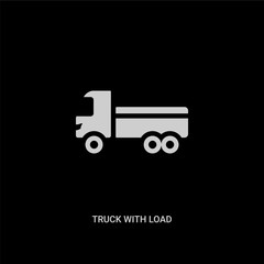 white truck with load vector icon on black background. modern flat truck with load from construction concept vector sign symbol can be use for web, mobile and logo.