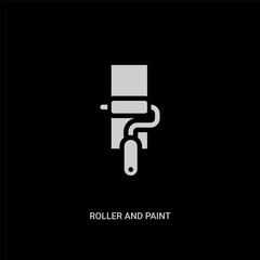 white roller and paint vector icon on black background. modern flat roller and paint from construction concept vector sign symbol can be use for web, mobile and logo.