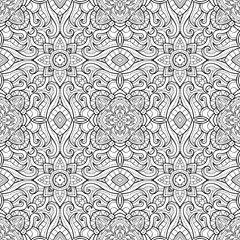 Abstract ornamental seamless pattern, ethnic print, black and white, kaleidoscope, mandala. Texture for wallpapers, fabric, wrap, web page backgrounds, vector illustration