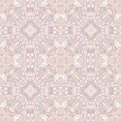 Abstract ornamental seamless pattern in light colors, kaleidoscope, mandala. Texture for wallpapers, fabric, wrap, web page backgrounds, vector illustration