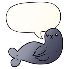 cartoon seal and speech bubble in smooth gradient style