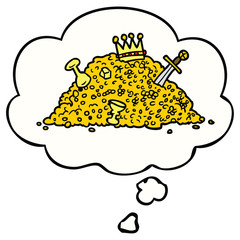 cartoon pile of treasure and thought bubble