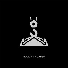 white hook with cargo vector icon on black background. modern flat hook with cargo from construction tools concept vector sign symbol can be use for web, mobile and logo.