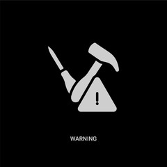 white warning vector icon on black background. modern flat warning from construction tools concept vector sign symbol can be use for web, mobile and logo.
