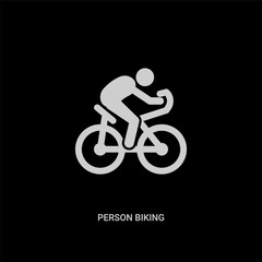 white person biking vector icon on black background. modern flat person biking from people concept vector sign symbol can be use for web, mobile and logo.