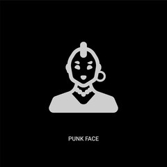 white punk face vector icon on black background. modern flat punk face from people concept vector sign symbol can be use for web, mobile and logo.