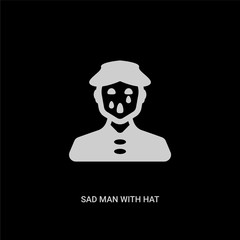 white sad man with hat vector icon on black background. modern flat sad man with hat from people concept vector sign symbol can be use for web, mobile and logo.