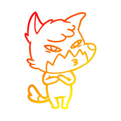 warm gradient line drawing clever cartoon fox