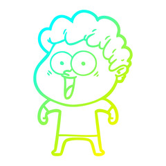 cold gradient line drawing cartoon happy man