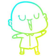 cold gradient line drawing happy cartoon bald man