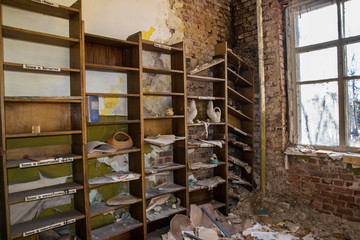  Chernobyl nuclear disaster. An old abandoned school in the city of Pripyat