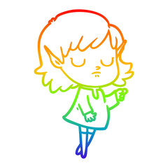 rainbow gradient line drawing cartoon elf girl